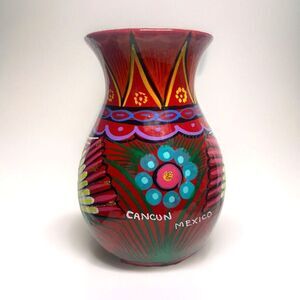 Cancun Mexico Handpainted Terracotta Vase